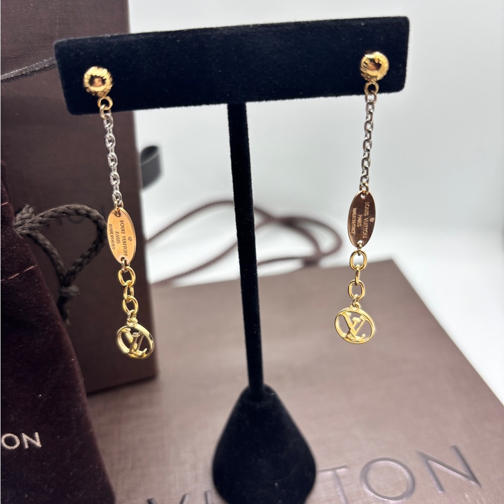 Louis Vuitton Gold and Brown Dangle Earrings - Picture 2 of 5